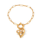 18K Gold Pearl Heart Paperclip Chain Charm Bracelet