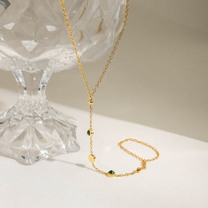 18K Gold Waterproof Emerald Gem Hand Chain Bracelet