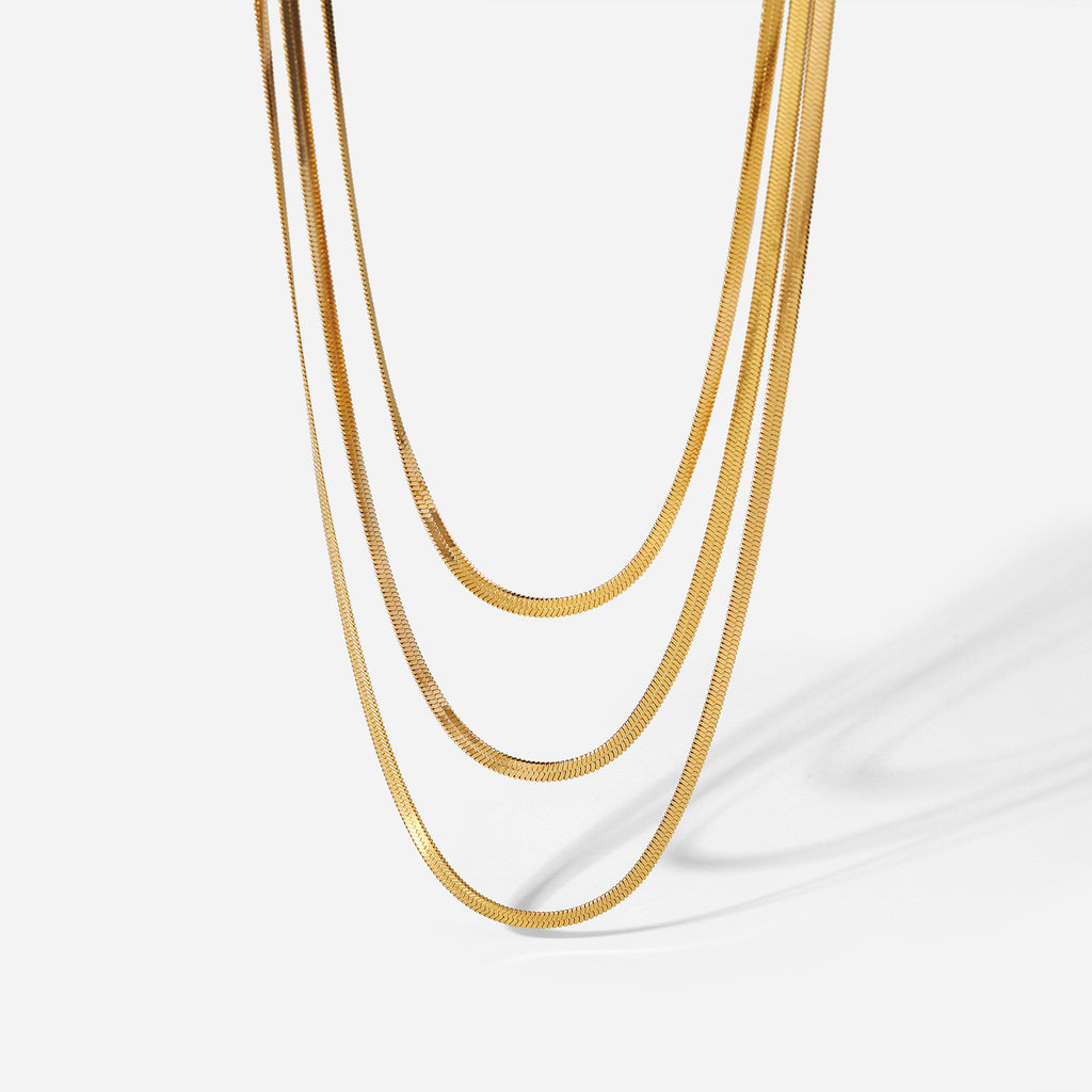 18K Gold Herringbone Snake Chain Layered Necklace Set