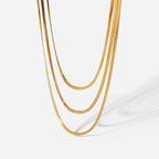 18K Gold Herringbone Snake Chain Layered Necklace Set