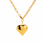18K Gold Chunky Paperclip Chain Heart Necklace & Bracelet Set