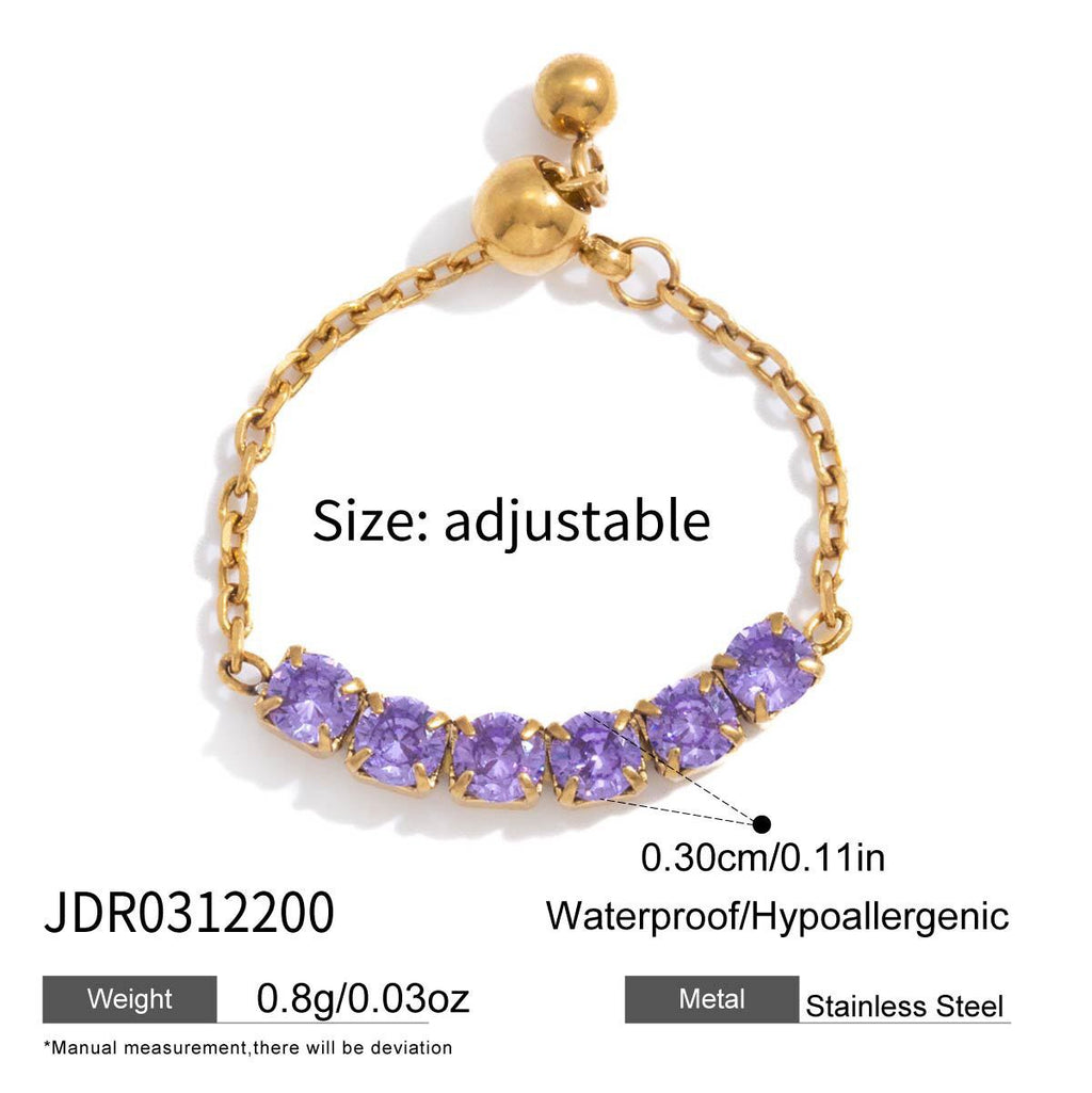 18K Gold Daydream Pink Butterfly Color Stones Adjustable Chain Ring