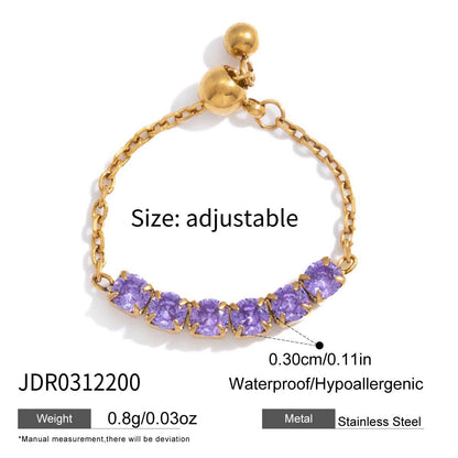 18K Gold Daydream Pink Butterfly Color Stones Adjustable Chain Ring