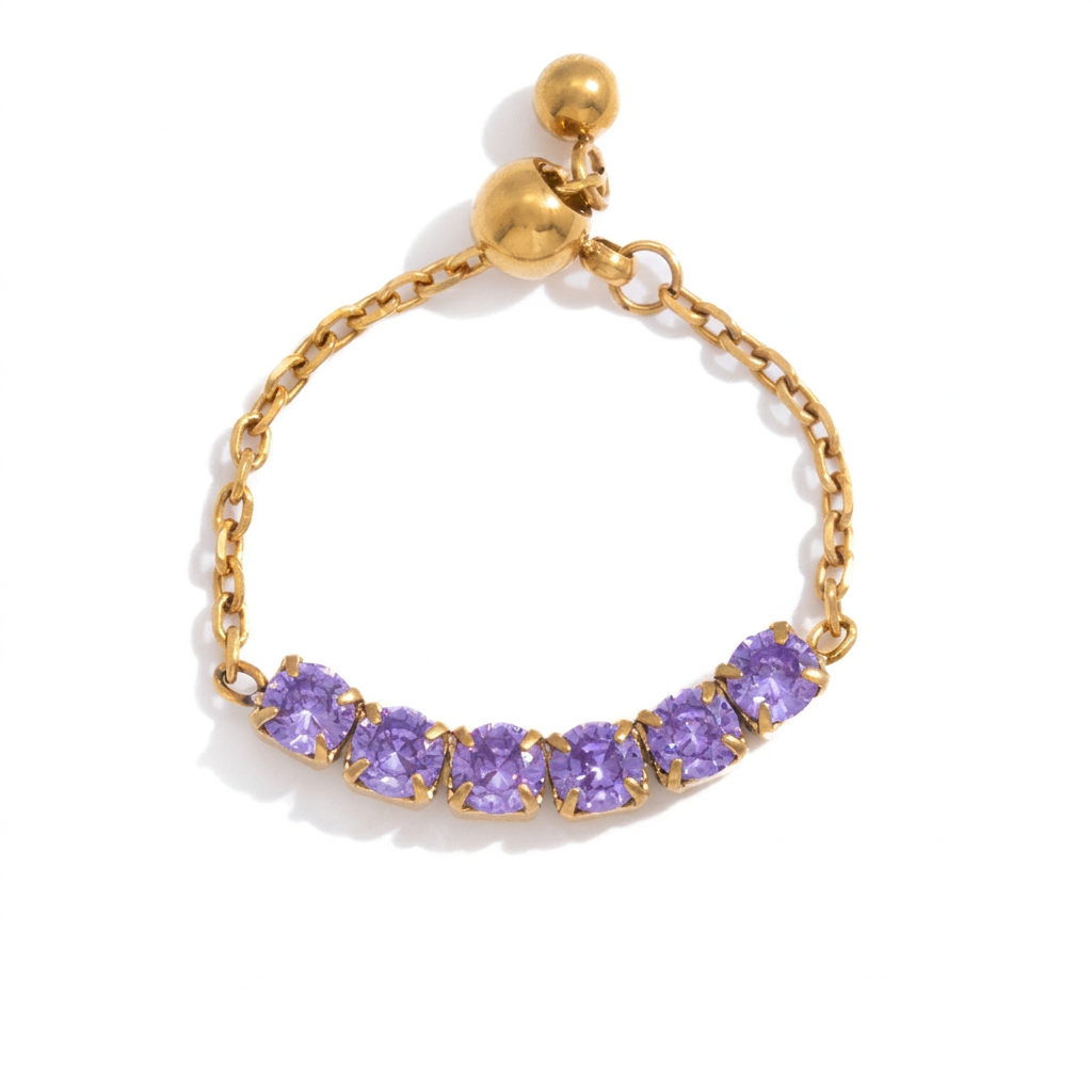 18K Gold Daydream Pink Butterfly Color Stones Adjustable Chain Ring