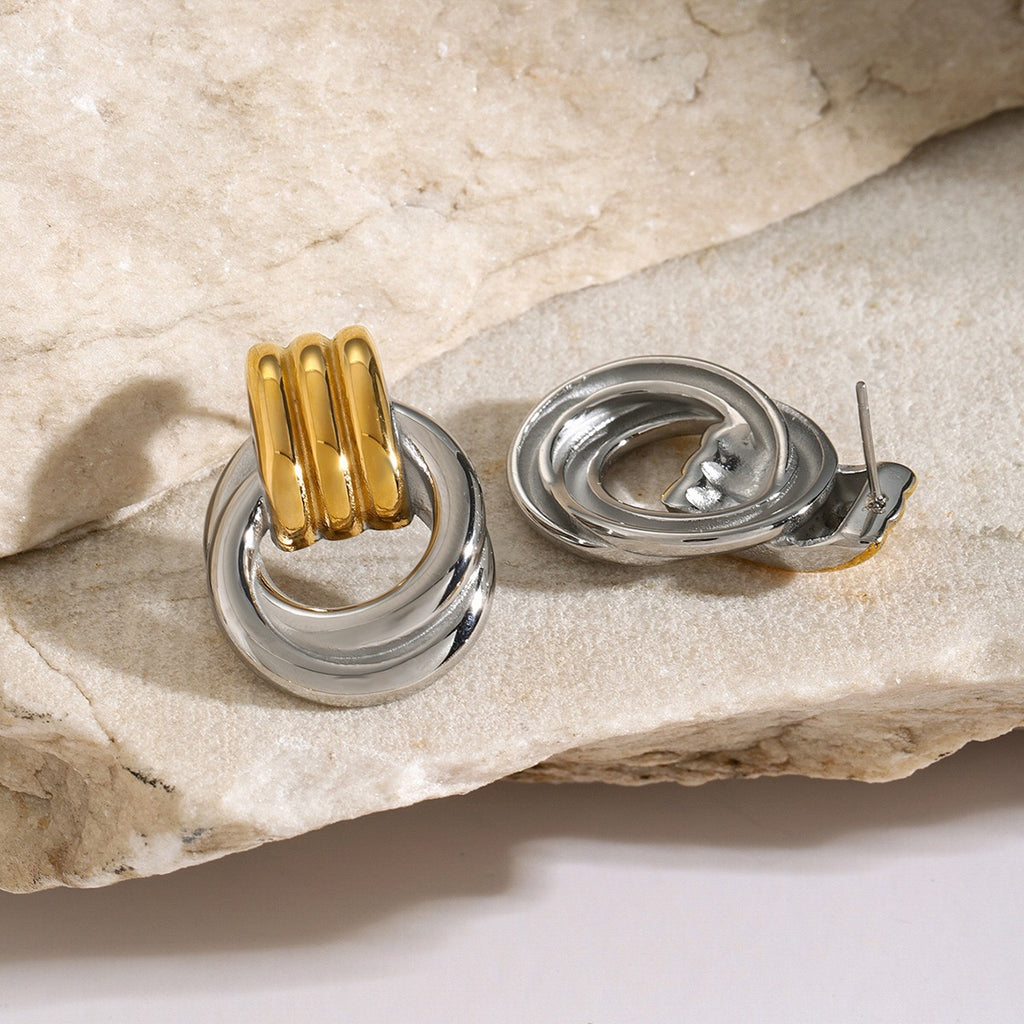 18K Gold Trendy Geometric Statement Stud Earrings