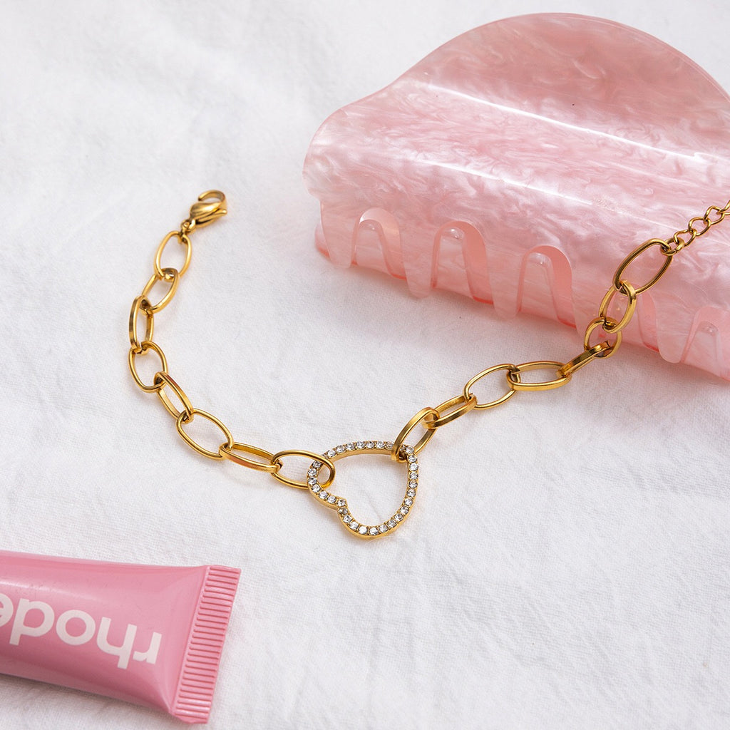 18K Gold Bling Heart Circle Chain Bracelet