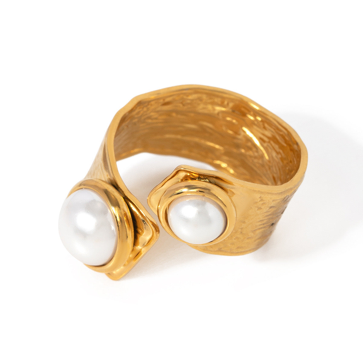 18K Gold Luxury Pearl Statement Cuff Ring