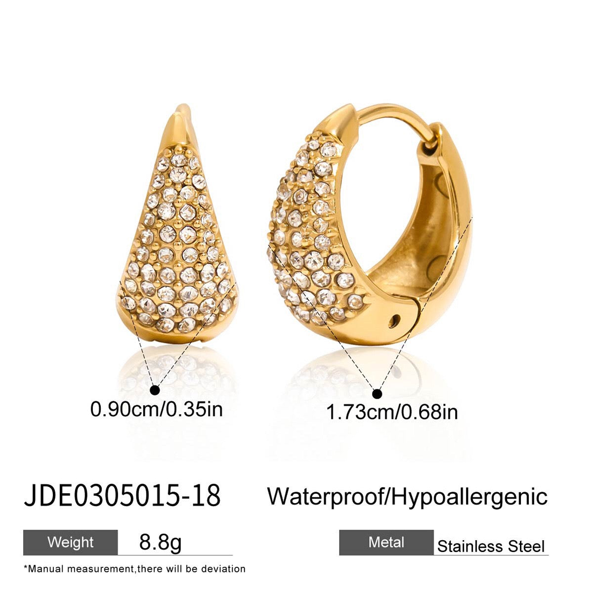 18K Gold Power Shine Pave Dome Small Hoop Huggie Earrings