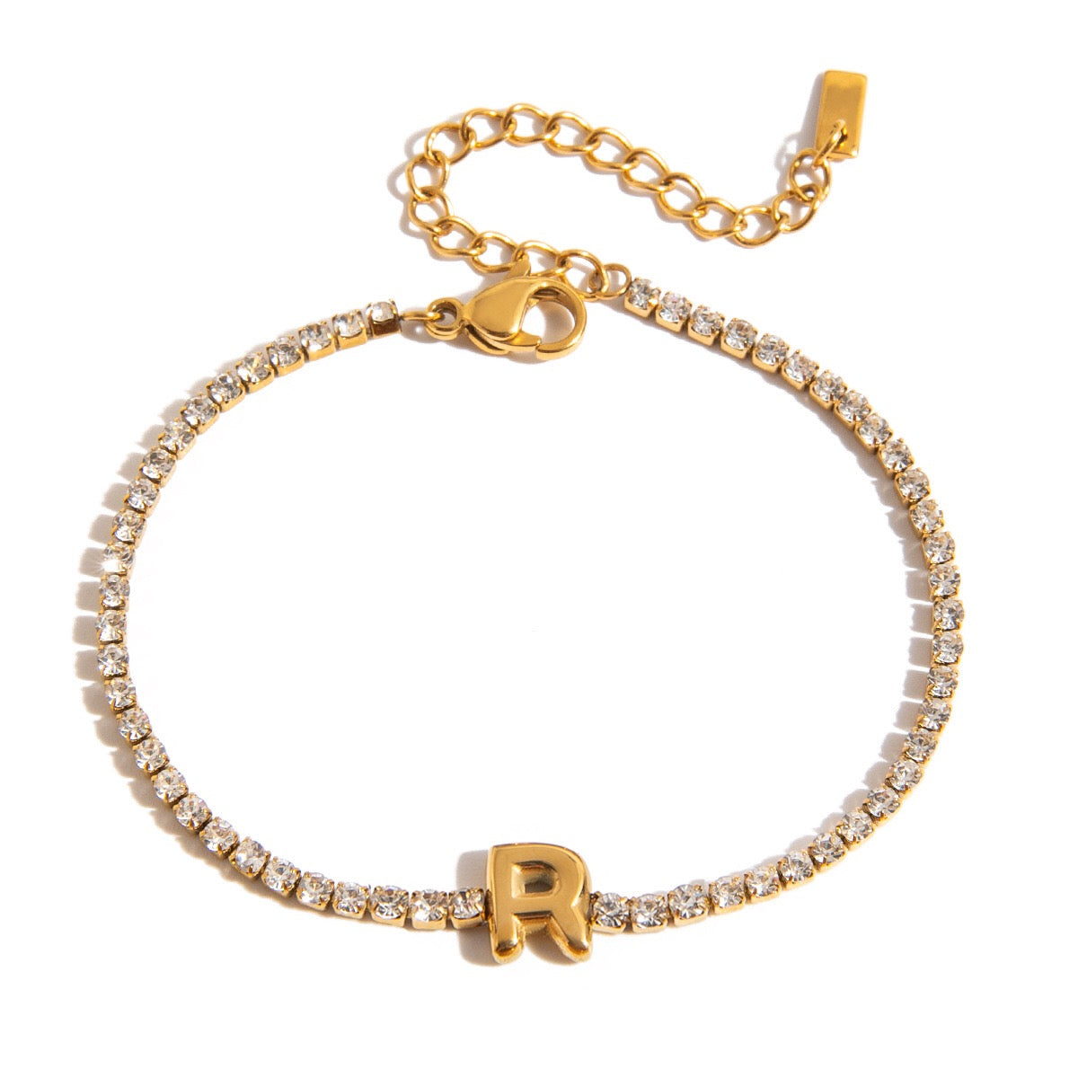 18K Gold Glam Bubble Letter Initial Tennis Bracelet