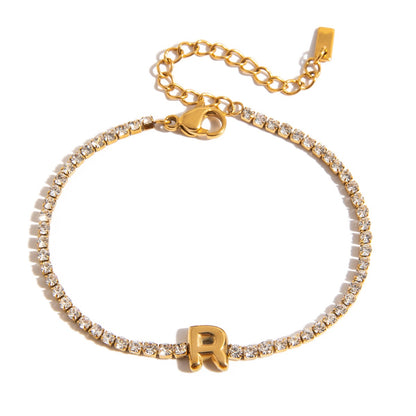 18K Gold Glam Bubble Letter Initial Tennis Bracelet