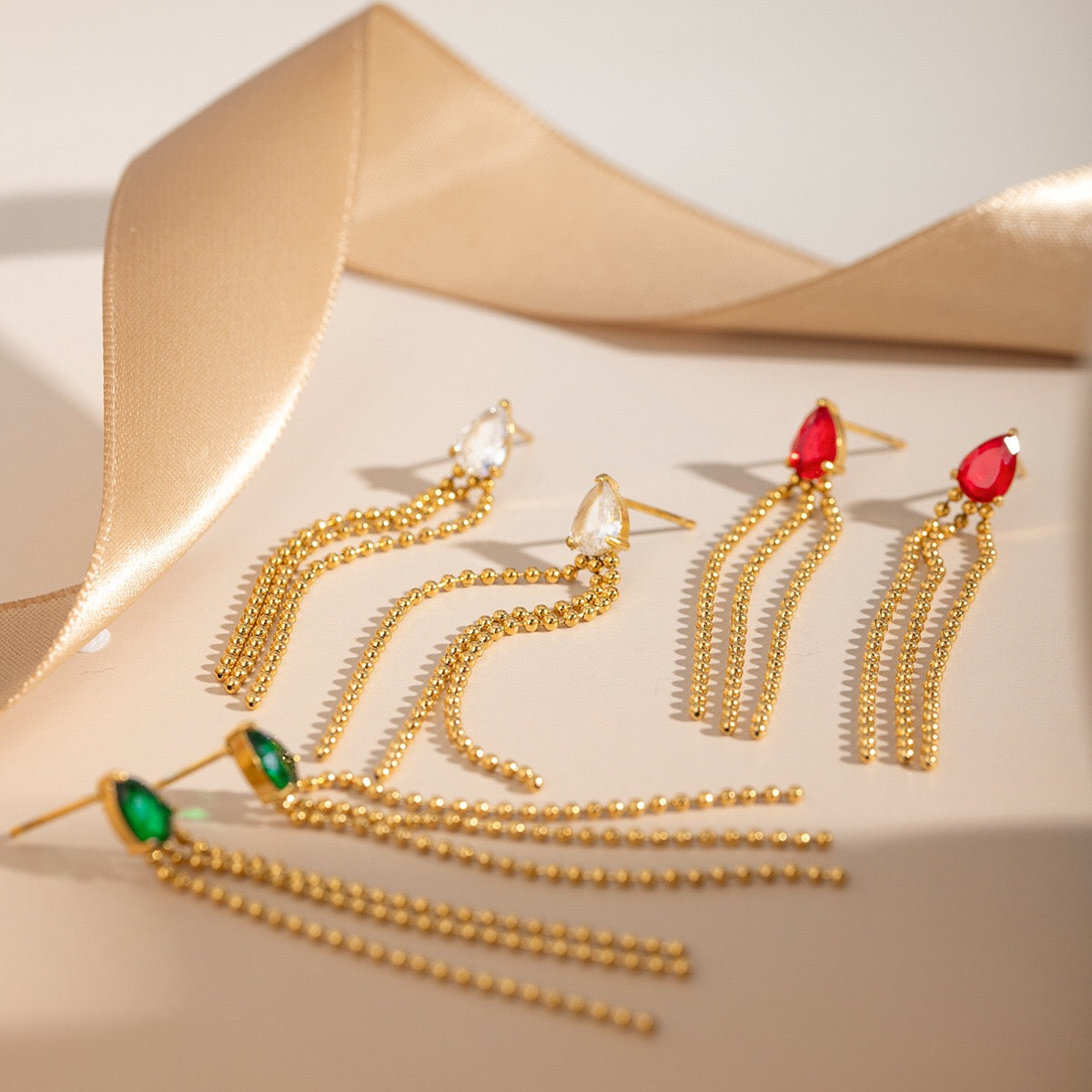18K Gold Gemstone Drop Dangle Earrings