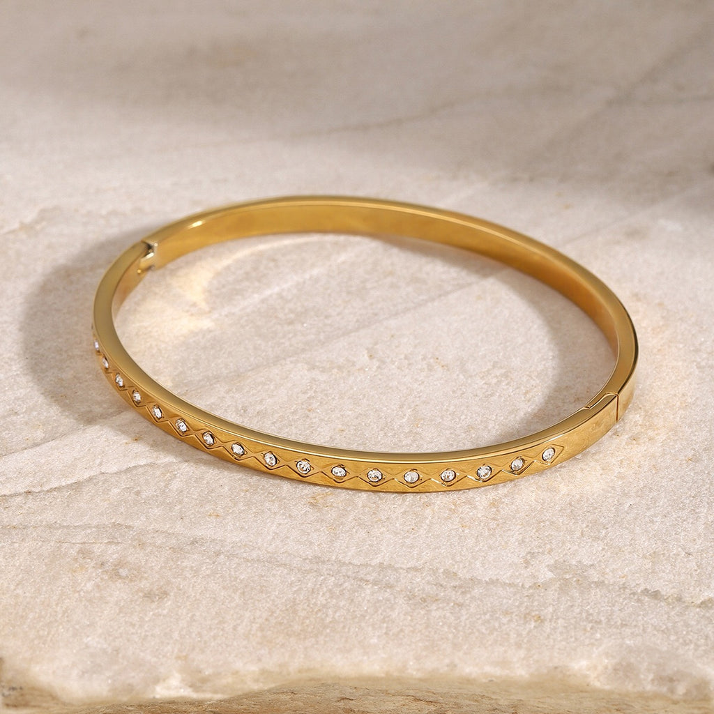 18K Gold Crystal Bangle Bracelet