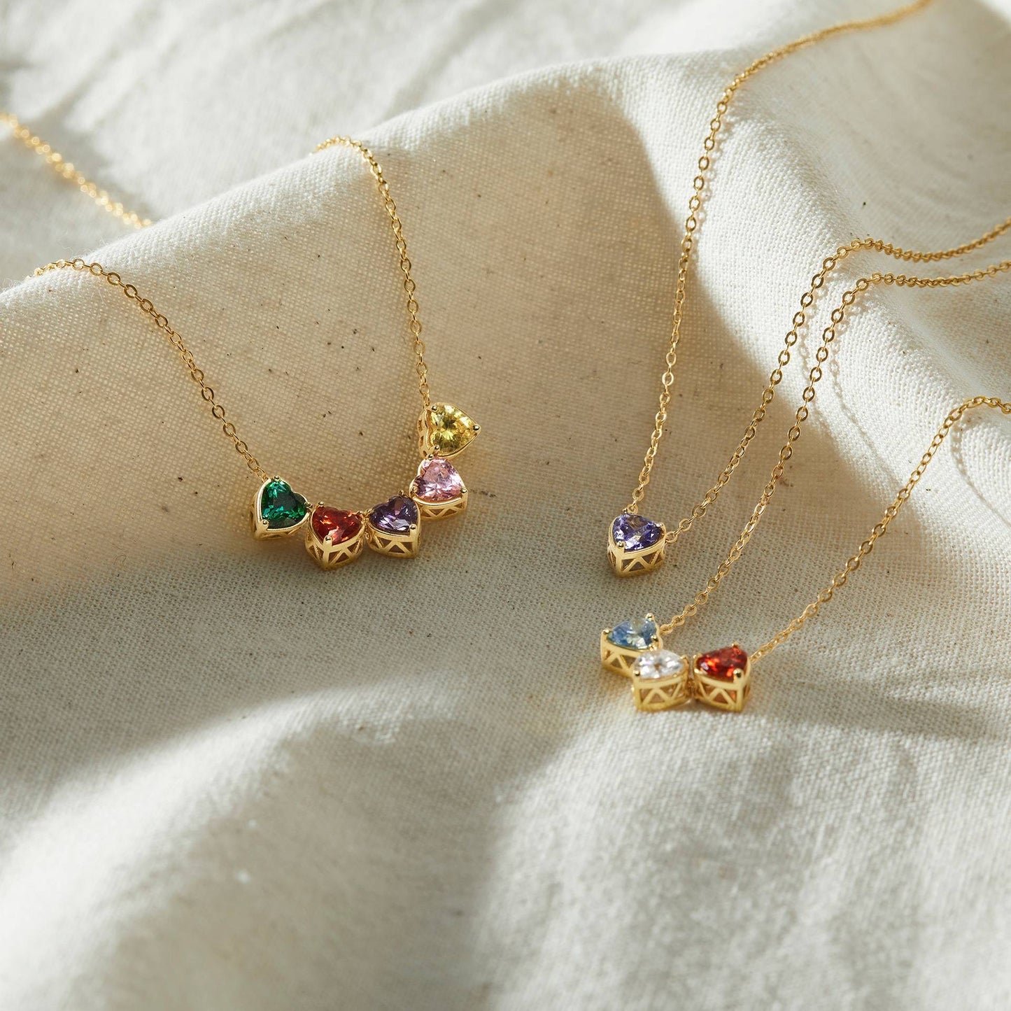 18K Gold Custom Heart Birthstone Charm Necklace