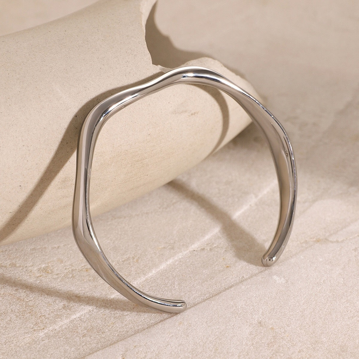 18K Gold Surf Statement Wave Cuff Bangle Bracelet