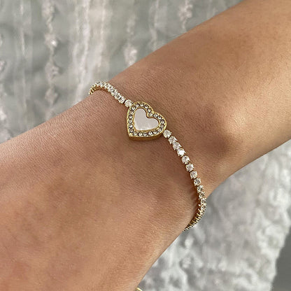 18K Gold Heart Tennis Bracelet