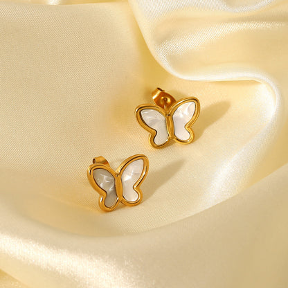 18K Butterfly Mother of Pearl Stud Earrings