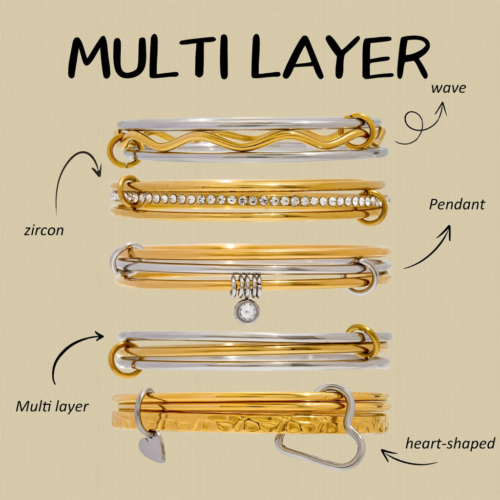 18K Gold and Silver Two Tone Spinelli Slim Bangle Bracelets Stack