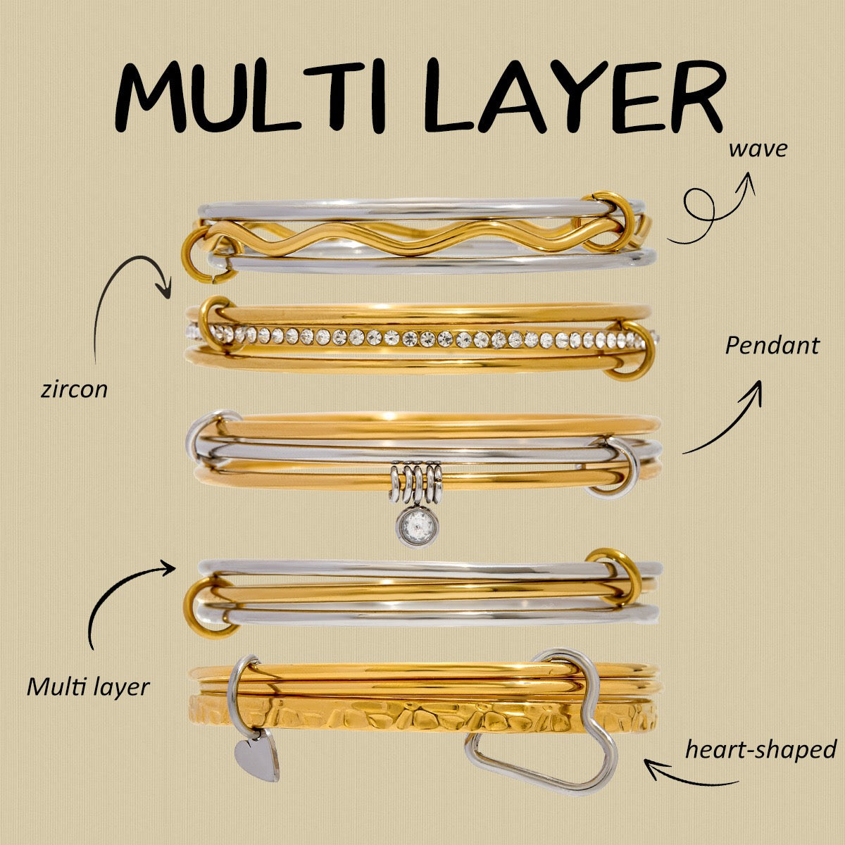 18K Gold and Silver Two Tone Spinelli Slim Bangle Bracelets Stack