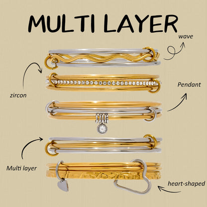 18K Gold and Silver Two Tone Spinelli Slim Bangle Bracelets Stack