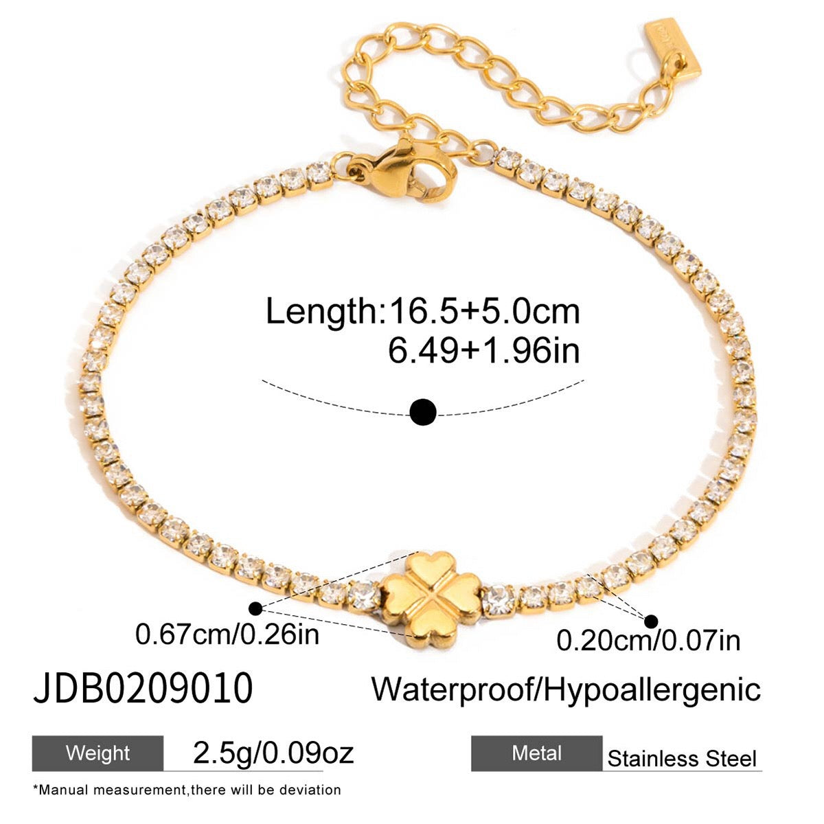 18K Gold Modern Fairytale Heart Bow Moon Clover Tennis Bracelet