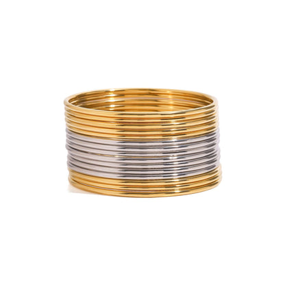 18K Gold and SIlver Two Tone Minimalist Slim Bangle Bracelet Stack
