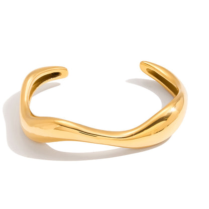 18K Gold Ebb and Glow Wave Form Statement Cuff Bangle Bracelet
