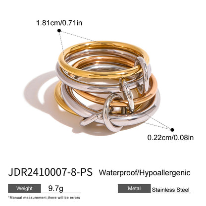 18K Gold and Silver Two Tone Connected Multi Layers Spinelli Stacking Rings