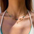 18K Gold Dainty Star Pendant Ocean Blue Beaded Layered Necklace Set
