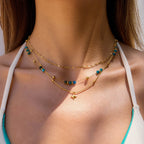 18K Gold Dainty Star Pendant Ocean Blue Beaded Layered Necklace Set