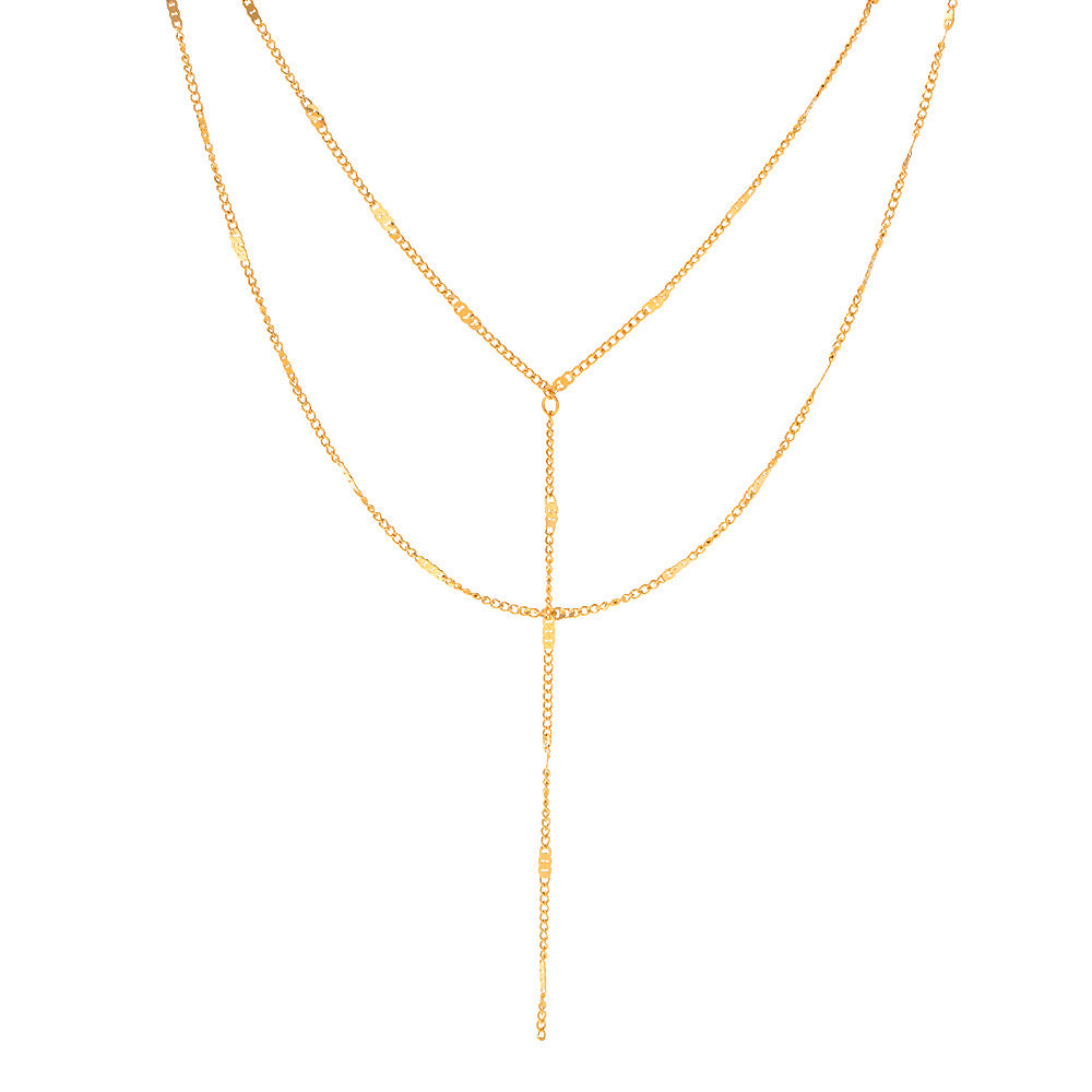 18K Gold Minimalist Layered Lariat Necklace