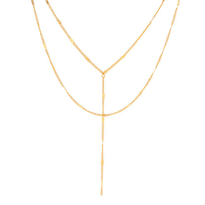 18K Gold Minimalist Layered Lariat Necklace