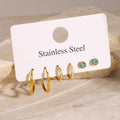 18K Gold Refined Aquamarine Huggie Hoop Earrings Cartilage Ear Studs Set