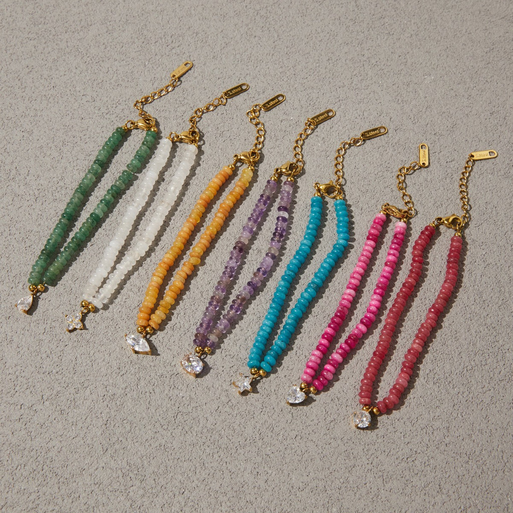 18K Gold Summer Carnival Color Beaded Charm Bracelet