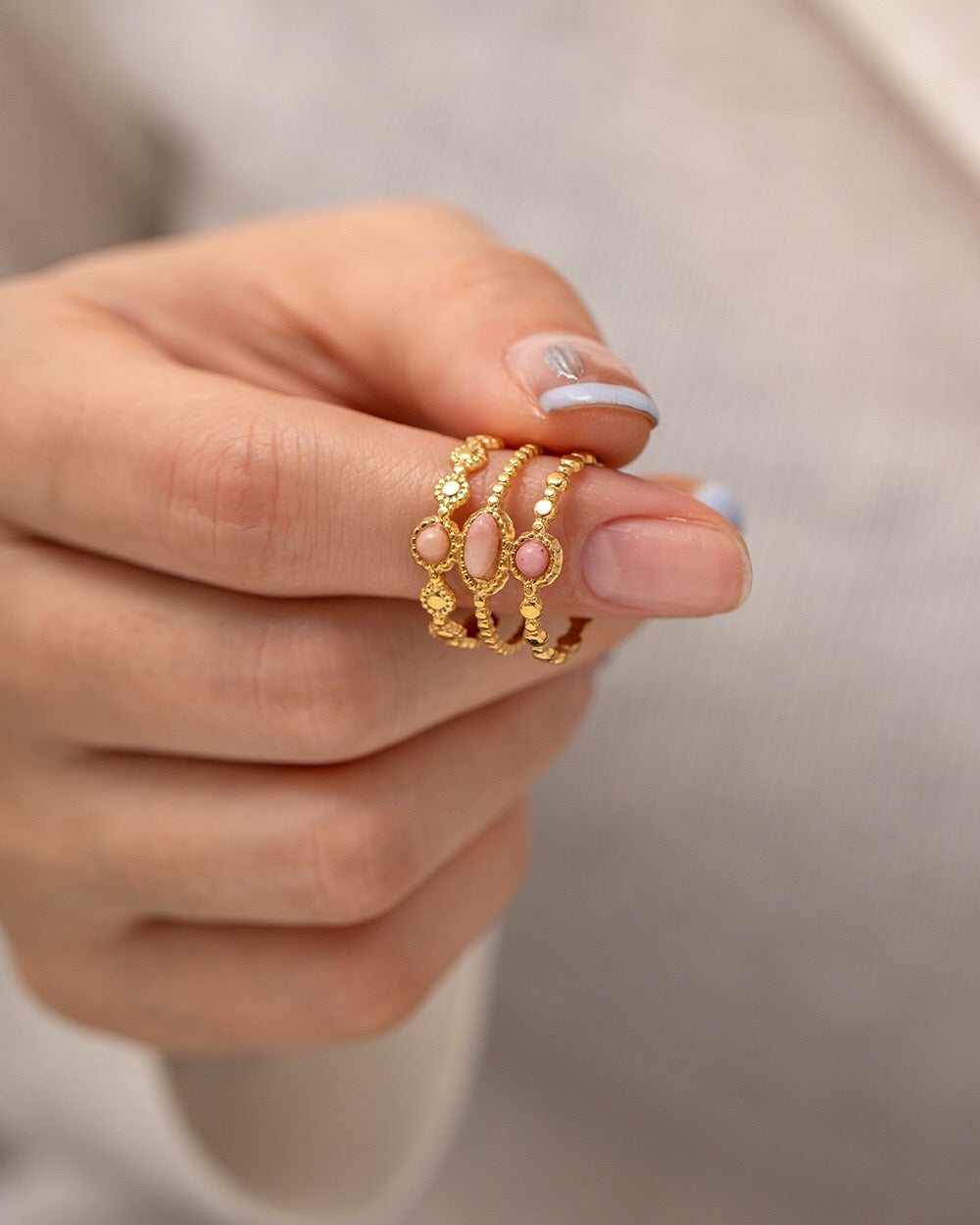 18K Gold Vintage Inspired Natural Stone Ring