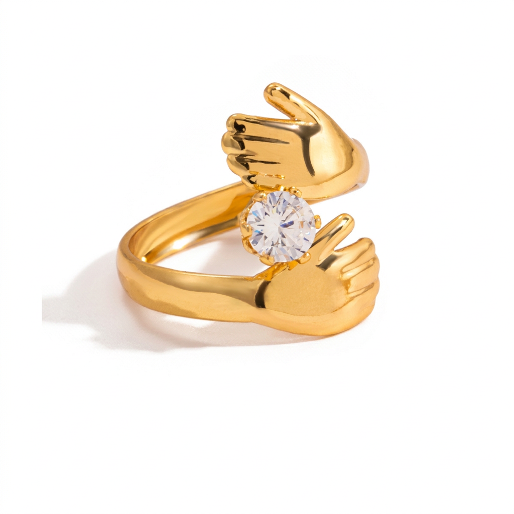 18K Gold Daily Glam Flower Heart CZ Statement Rings Set