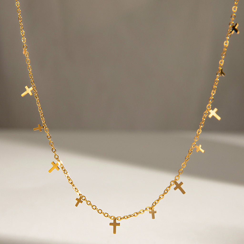 18K Gold Cross Dainty Chain Necklace