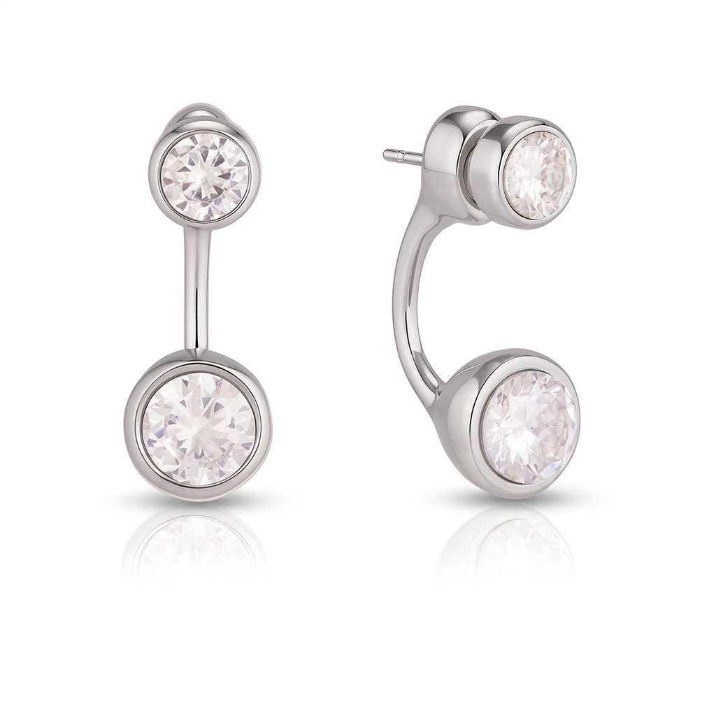 18K Gold and Silver Twin Flame Bezel Jacket Earrings
