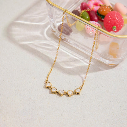 18K Gold Starry Hearts Double Chain Layered Necklace Set