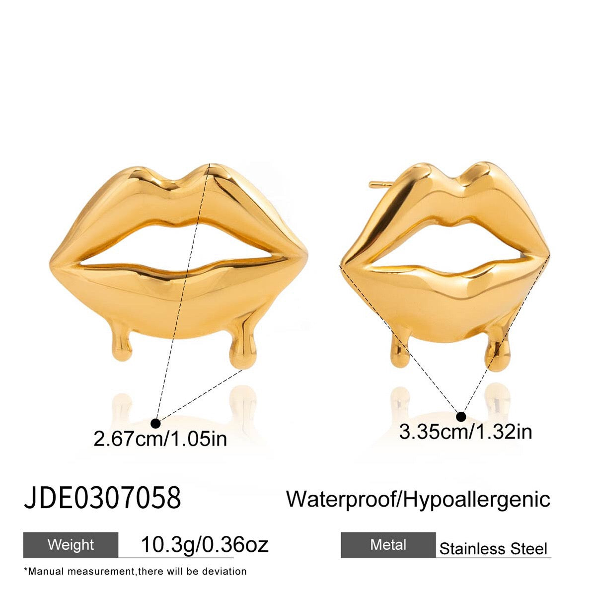 18K Gold Golden Drip Cherry Lips Star Statement Stud Earrings