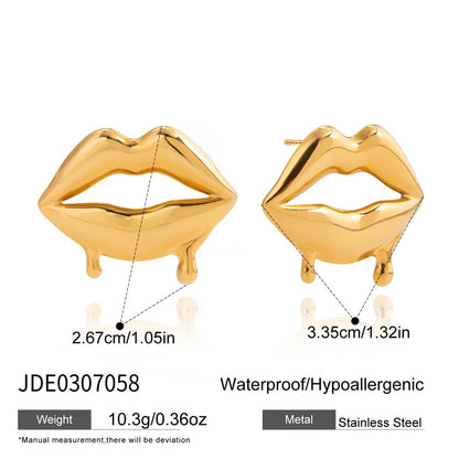 18K Gold Golden Drip Cherry Lips Star Statement Stud Earrings
