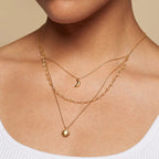 18K Gold Sun And Moon Dainty Chain Layered Necklace