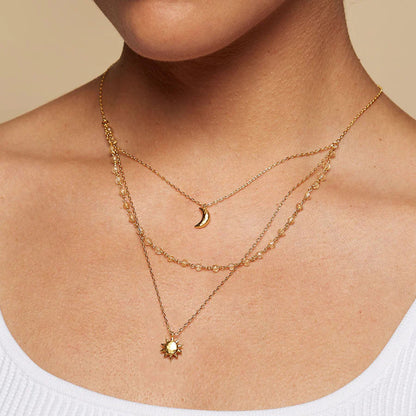 18K Gold Sun And Moon Dainty Chain Layered Necklace