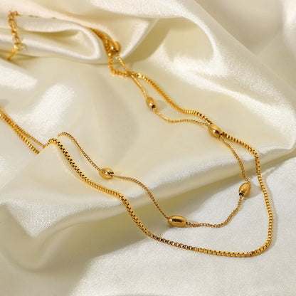 18K Gold Box Chain Beaded Layered Necklace Set