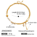 18K Gold Y2K Safty Pin Heart Pearl Cross Chain Necklace