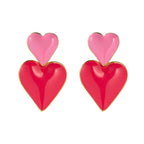 18K Gold Pink Heart Dangle Earrings