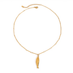 18K Gold Ocean Themed Fish Pendant Necklace & Hoop Dangle Earrings Set