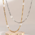 18K Gold Paperclip Chain Pearl Chain Extra Long Necklace