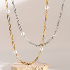 18K Gold Paperclip Chain Pearl Chain Extra Long Necklace
