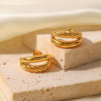 18K Gold Double Hoop Huggie Earrings