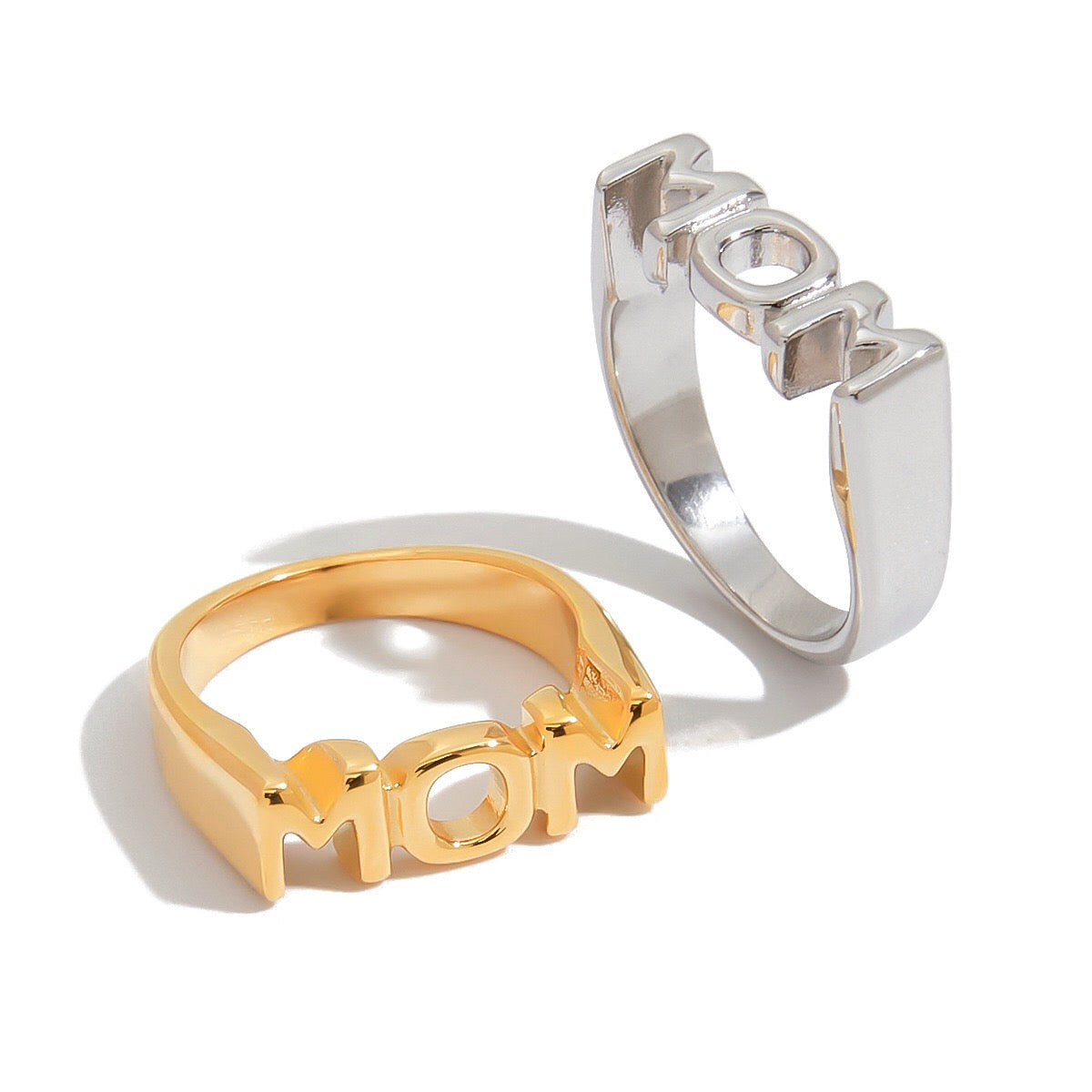 18K Gold MOM DAD BRO Letter Stacking Ring